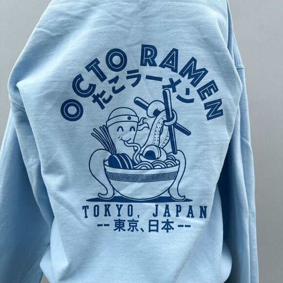 Octo Ramen Graphic Hoodie Relaxed Tokyo Japan Print by SCW Light Blue Unisex M - Picture 2 of 11